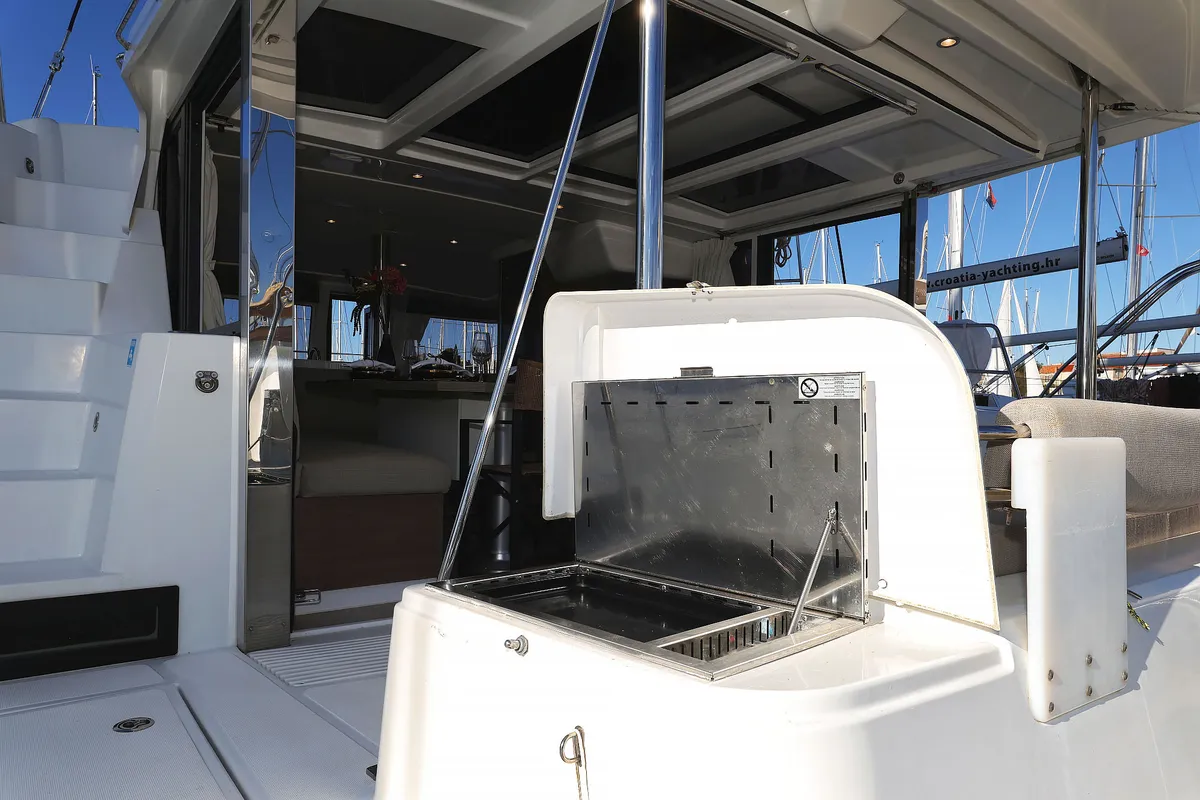 Deck of Agma, a Bali 4.2 catamaran at Grad Šibenik, Croatia