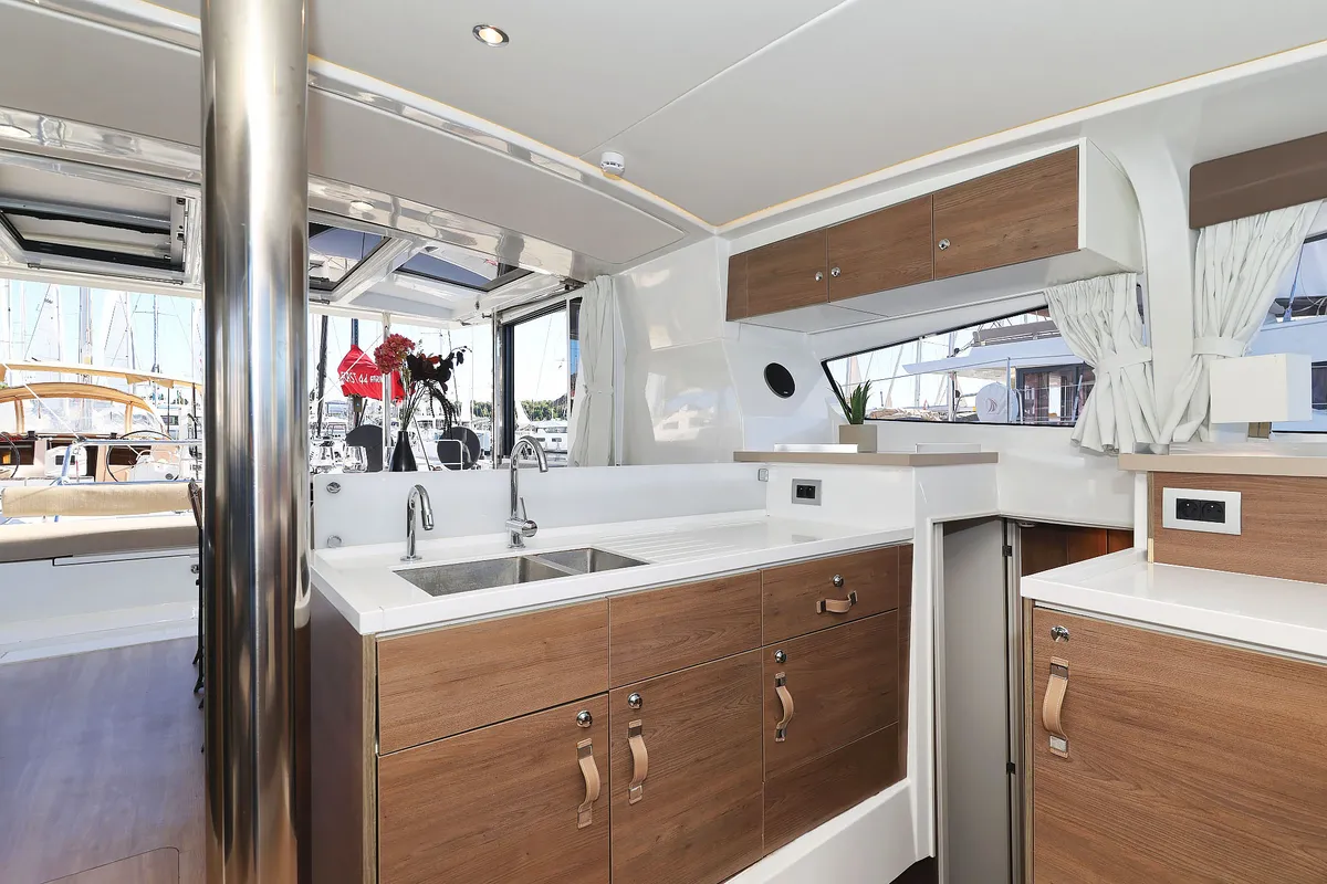 Galley of Agma, a Bali 4.2 catamaran at Grad Šibenik, Croatia