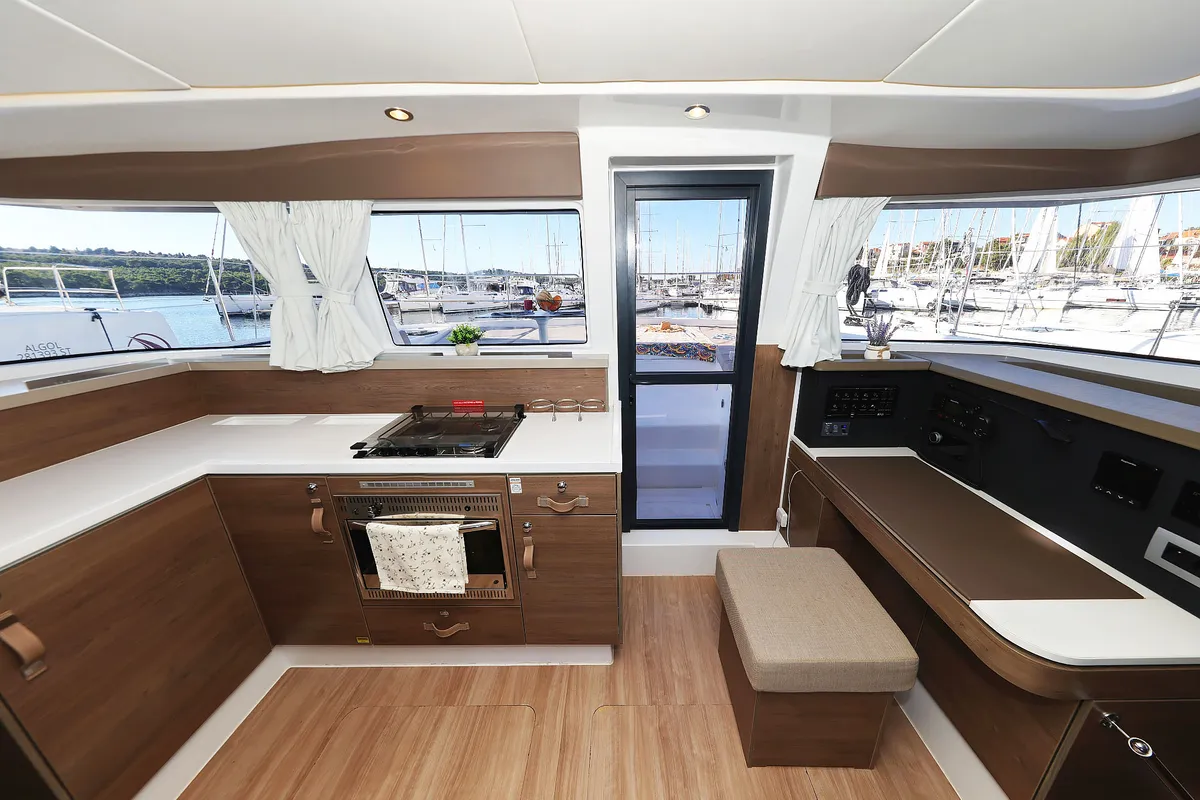 Galley of Agma, a Bali 4.2 catamaran at Grad Šibenik, Croatia