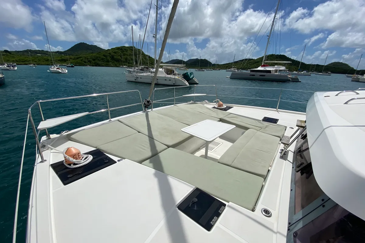 Deck of Poucette, a Bali Catsmart catamaran at Alameda, United States