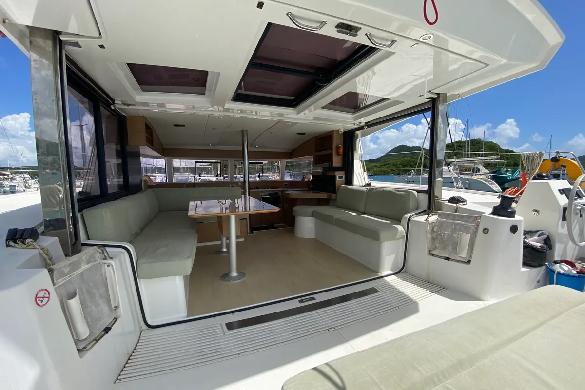 Deck of Poucette, a Bali Catsmart catamaran at Alameda, United States