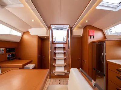 Salon of Psyche, a Jeanneau 54 sailboat at Tonnarella, Italy