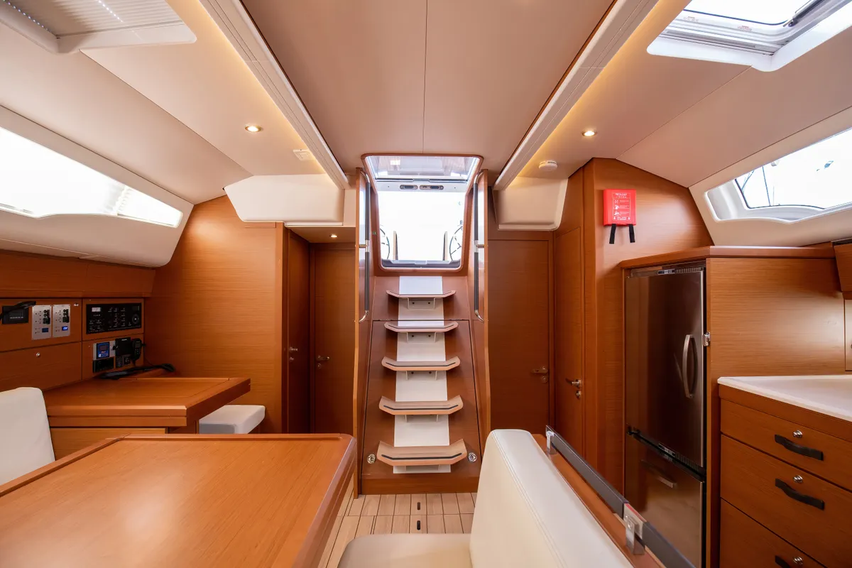 Salon of Psyche, a Jeanneau 54 sailboat at Tonnarella, Italy