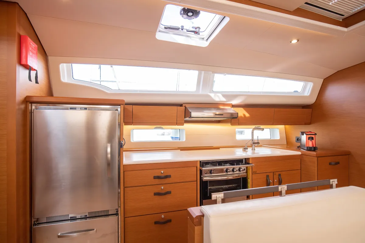 Galley of Psyche, a Jeanneau 54 sailboat at Tonnarella, Italy