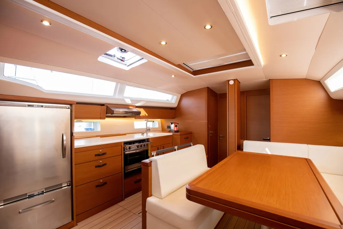 Galley of Psyche, a Jeanneau 54 sailboat at Tonnarella, Italy