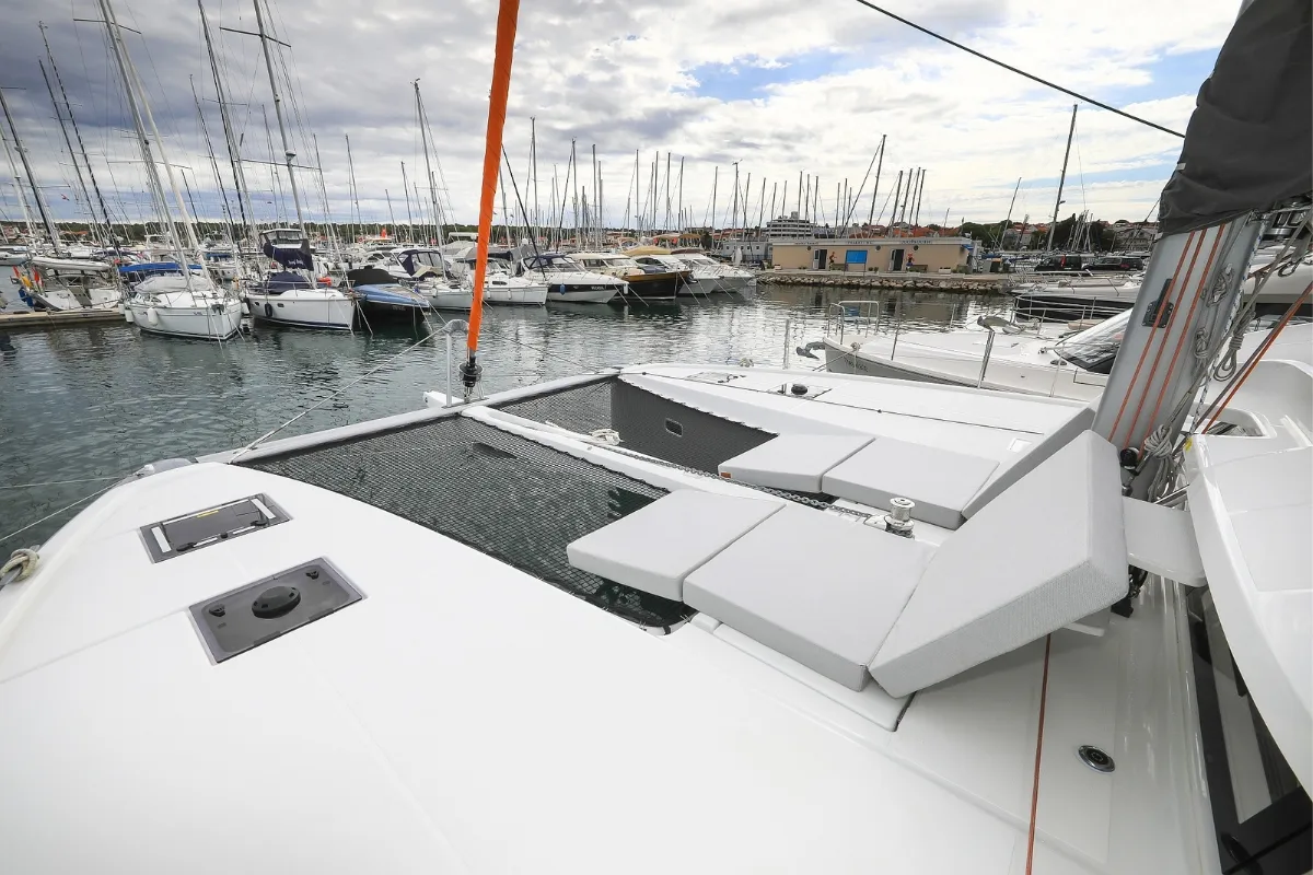 Deck of Windhunter, a Excess 14 catamaran at Pirovac, Croatia