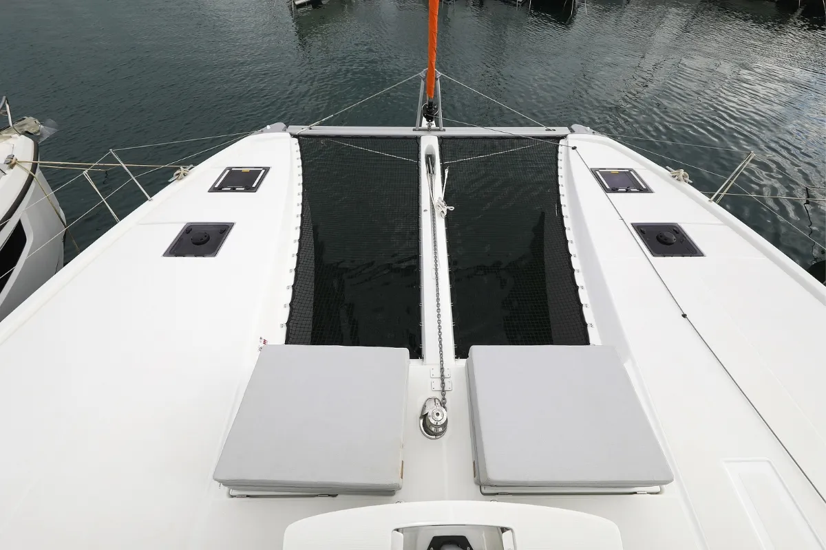 Deck of Windhunter, a Excess 14 catamaran at Pirovac, Croatia