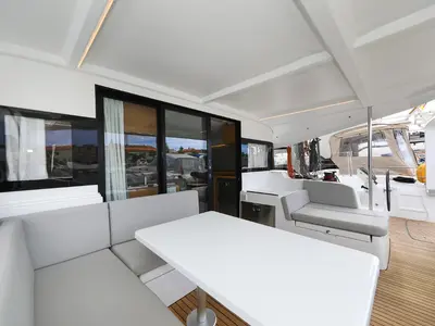 Deck of Windhunter, a Excess 14 catamaran at Pirovac, Croatia