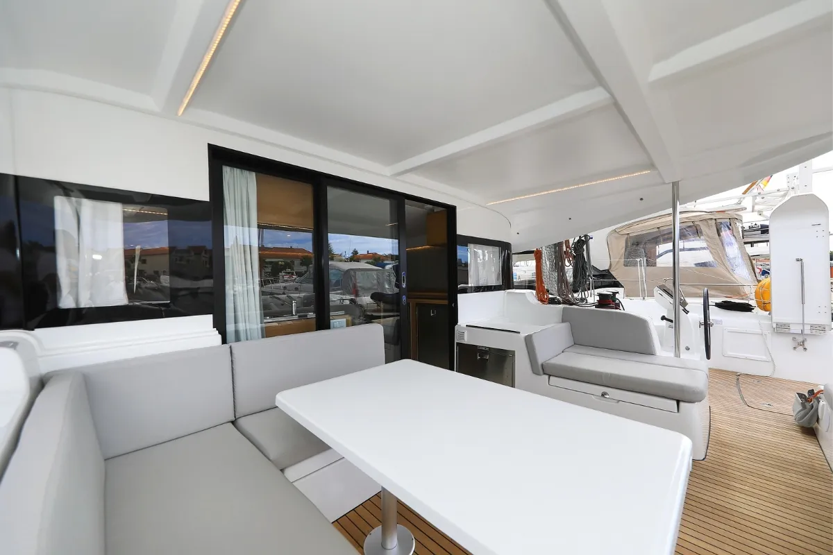 Deck of Windhunter, a Excess 14 catamaran at Pirovac, Croatia