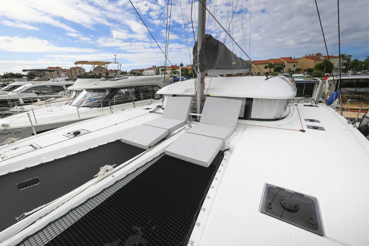 Deck of Windhunter, a Excess 14 catamaran at Pirovac, Croatia