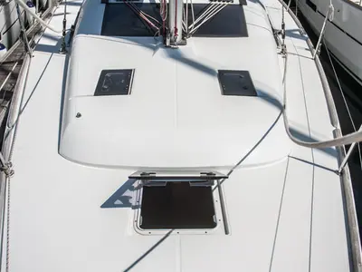 Deck of Ronja, a Dufour 350 GL sailboat at Primošten, Croatia