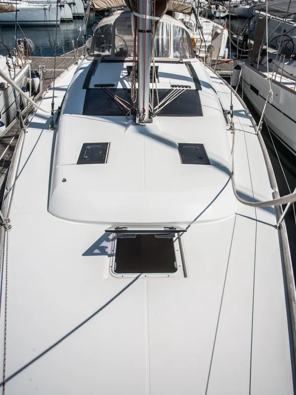 Deck of Ronja, a Dufour 350 GL sailboat at Primošten, Croatia