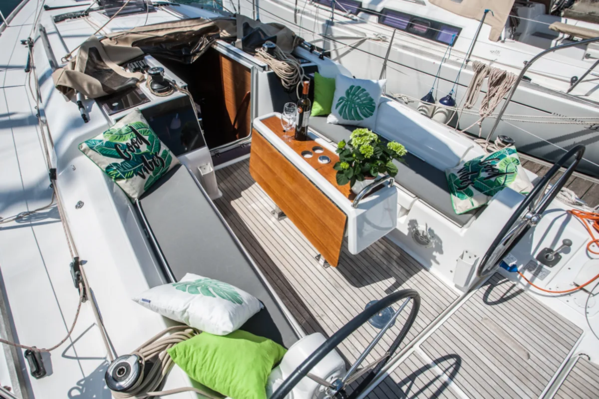 Cockpit of Ronja, a Dufour 350 GL sailboat at Primošten, Croatia