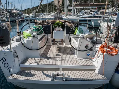Cockpit of Ronja, a Dufour 350 GL sailboat at Primošten, Croatia