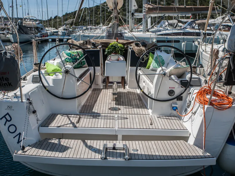 Cockpit of Ronja, a Dufour 350 GL sailboat at Primošten, Croatia