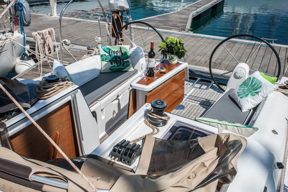Cockpit of Ronja, a Dufour 350 GL sailboat at Primošten, Croatia
