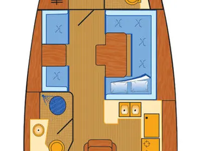 Floor plan of Shinju, a Jeanneau Sun Odyssey 409 sailboat at Heiligenhafen, Germany