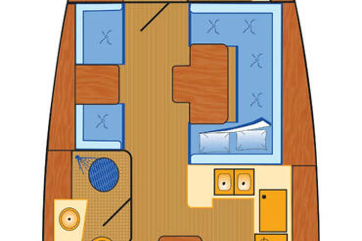 Floor plan of Shinju, a Jeanneau Sun Odyssey 409 sailboat at Heiligenhafen, Germany