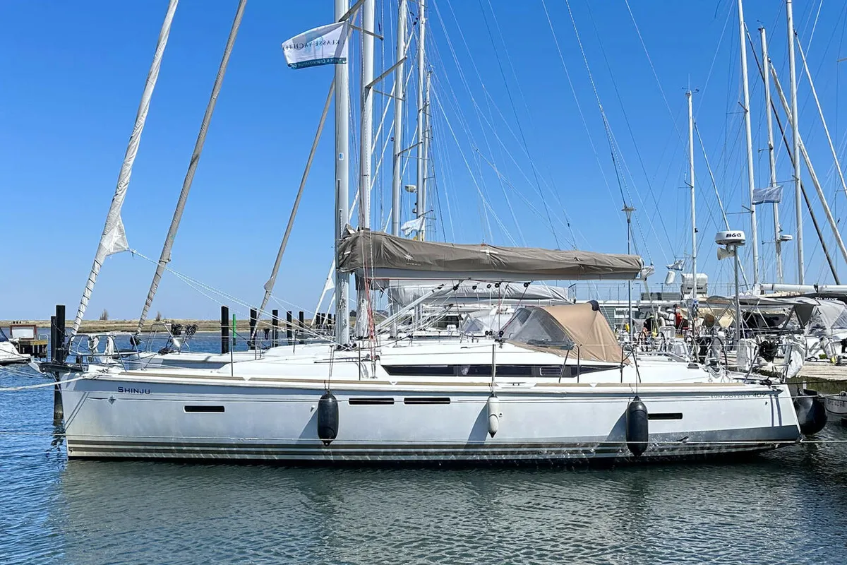 Exterior view of Shinju, a Jeanneau Sun Odyssey 409 sailboat at Heiligenhafen, Germany