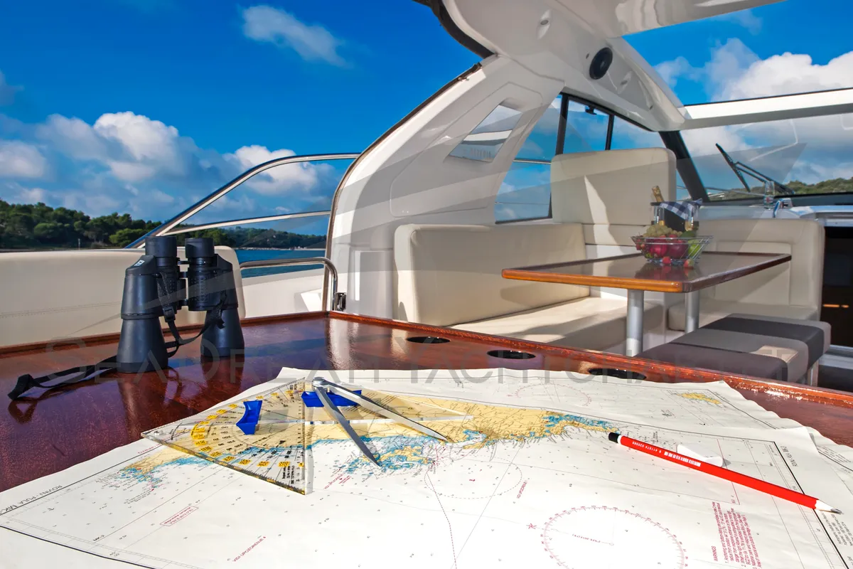 Deck of Sun Dreamer, a Bavaria S40 HT motorboat at Općina Sukošan, Croatia