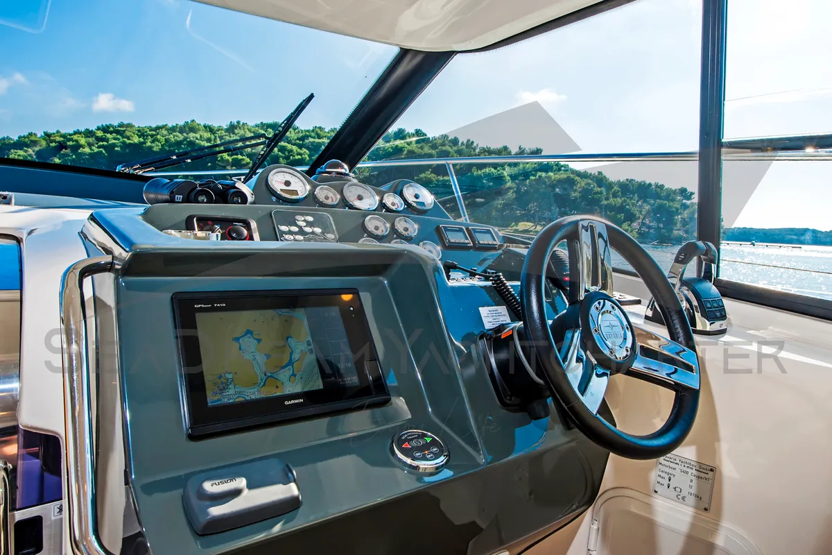 Cockpit of Sun Dreamer, a Bavaria S40 HT motorboat at Općina Sukošan, Croatia
