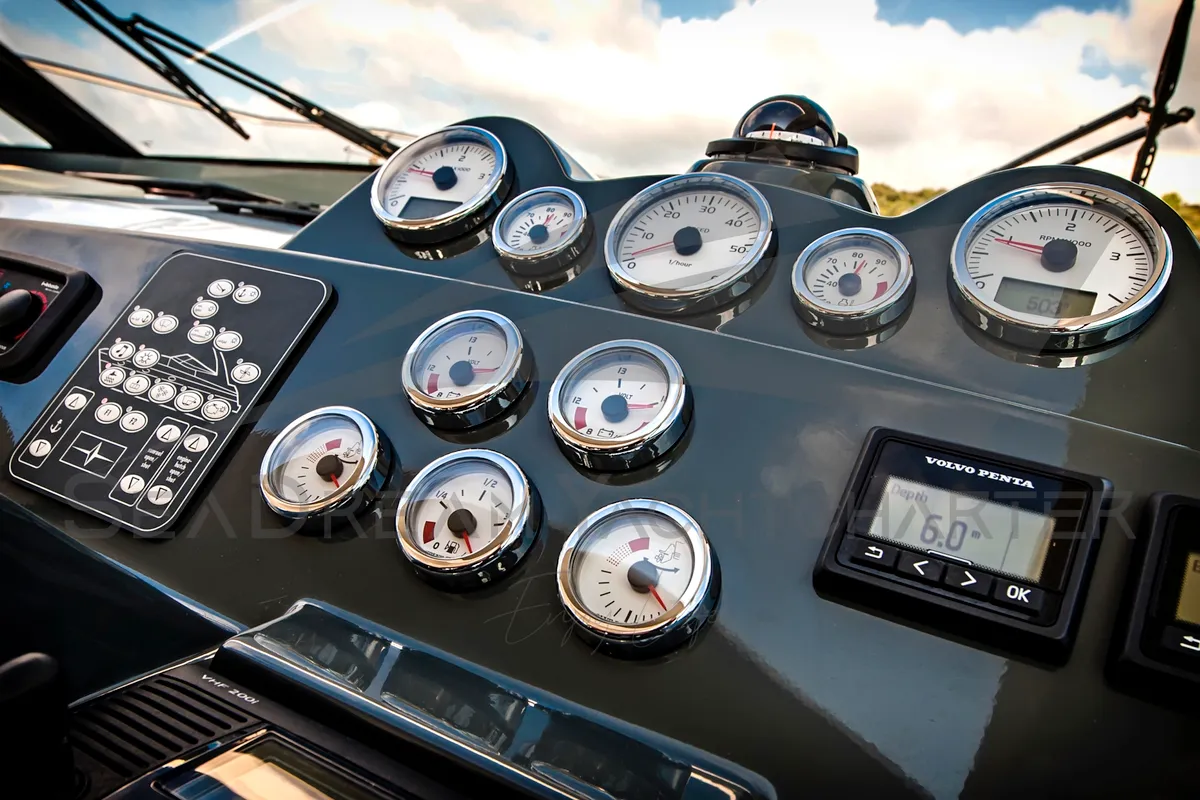 Cockpit of Sun Dreamer, a Bavaria S40 HT motorboat at Općina Sukošan, Croatia