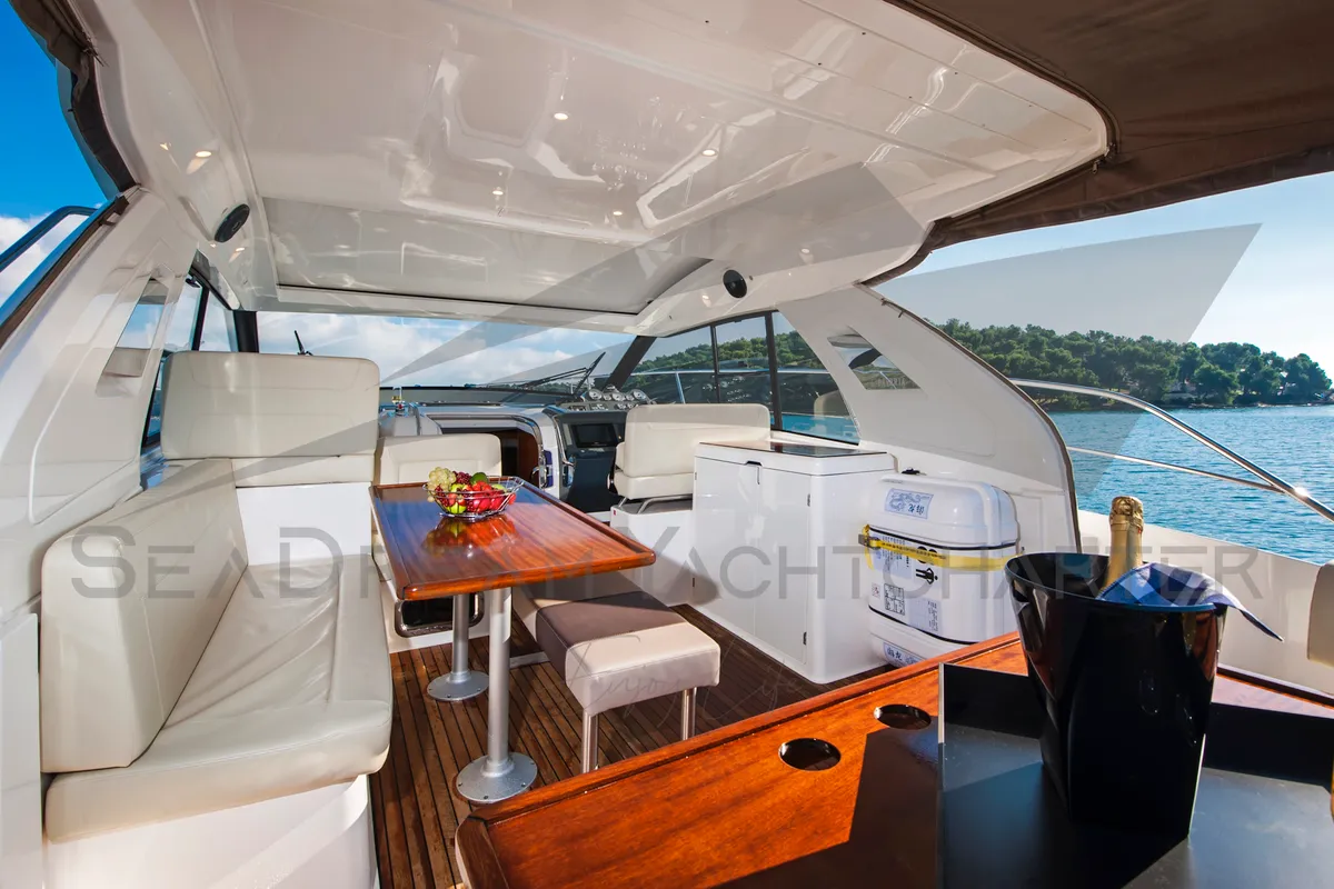 Deck of Sun Dreamer, a Bavaria S40 HT motorboat at Općina Sukošan, Croatia