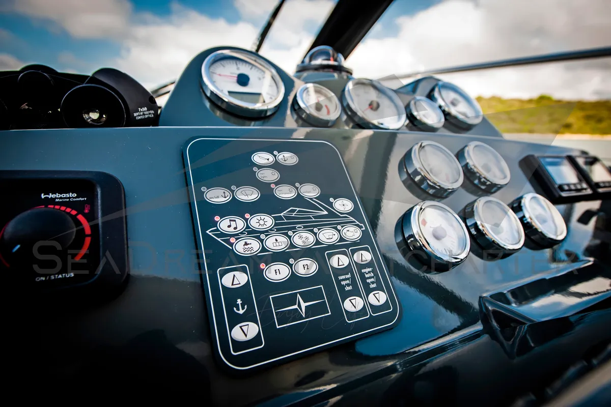 Cockpit of Sun Dreamer, a Bavaria S40 HT motorboat at Općina Sukošan, Croatia