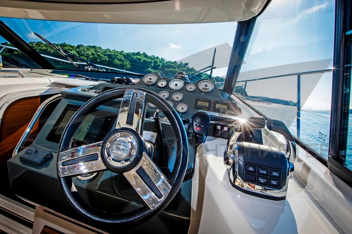 Cockpit of Sun Dreamer, a Bavaria S40 HT motorboat at Općina Sukošan, Croatia