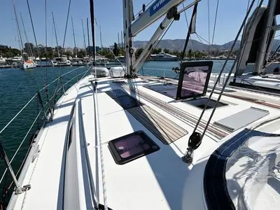 Deck of Odysseas, a Bavaria 50 sailboat at Athens, Greece