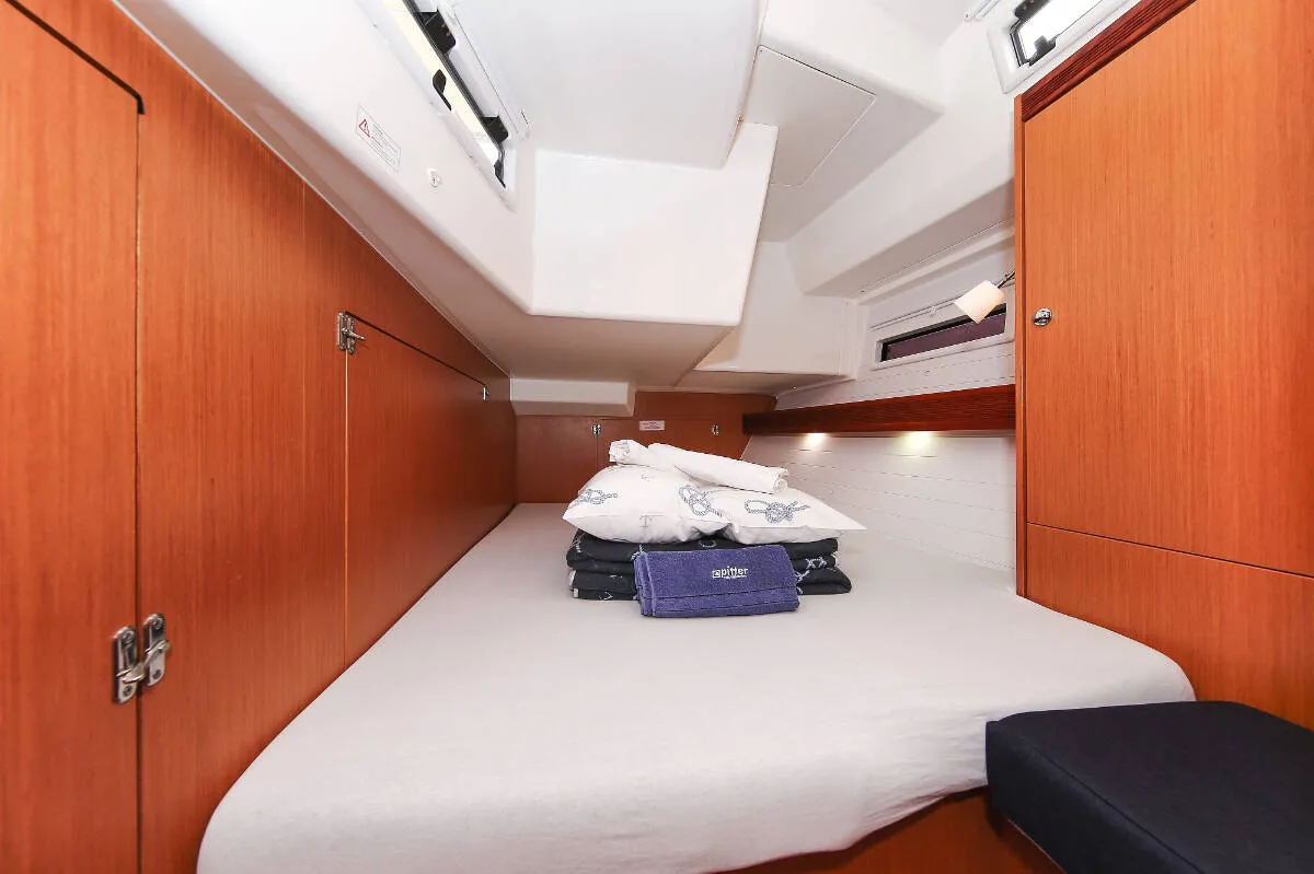 Cabin on Odysseas, a Bavaria 50 sailboat at Athens, Greece