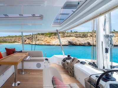 Cockpit of Star Link, a Lagoon 55 catamaran at Split, Croatia