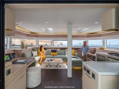 Salon of Star Link, a Lagoon 55 catamaran at Split, Croatia