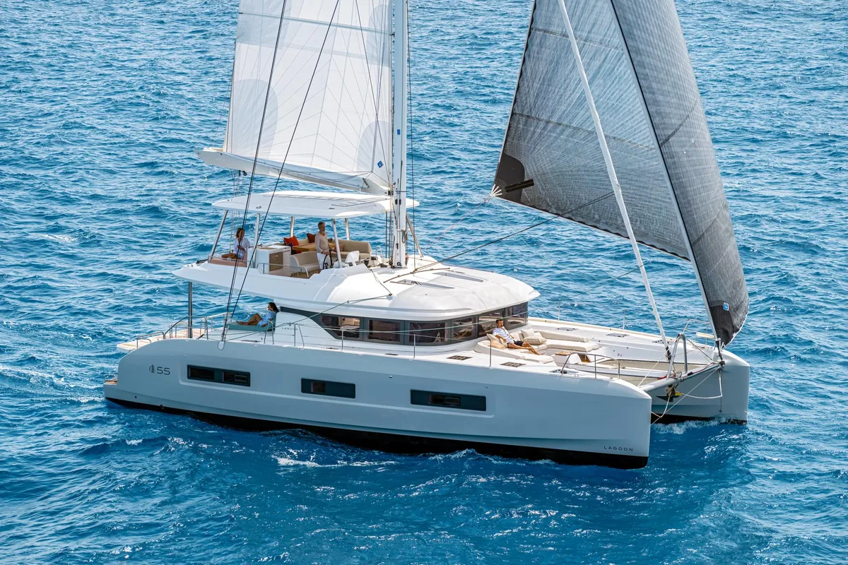 Exterior view of Star Link, a Lagoon 55 catamaran at Split, Croatia