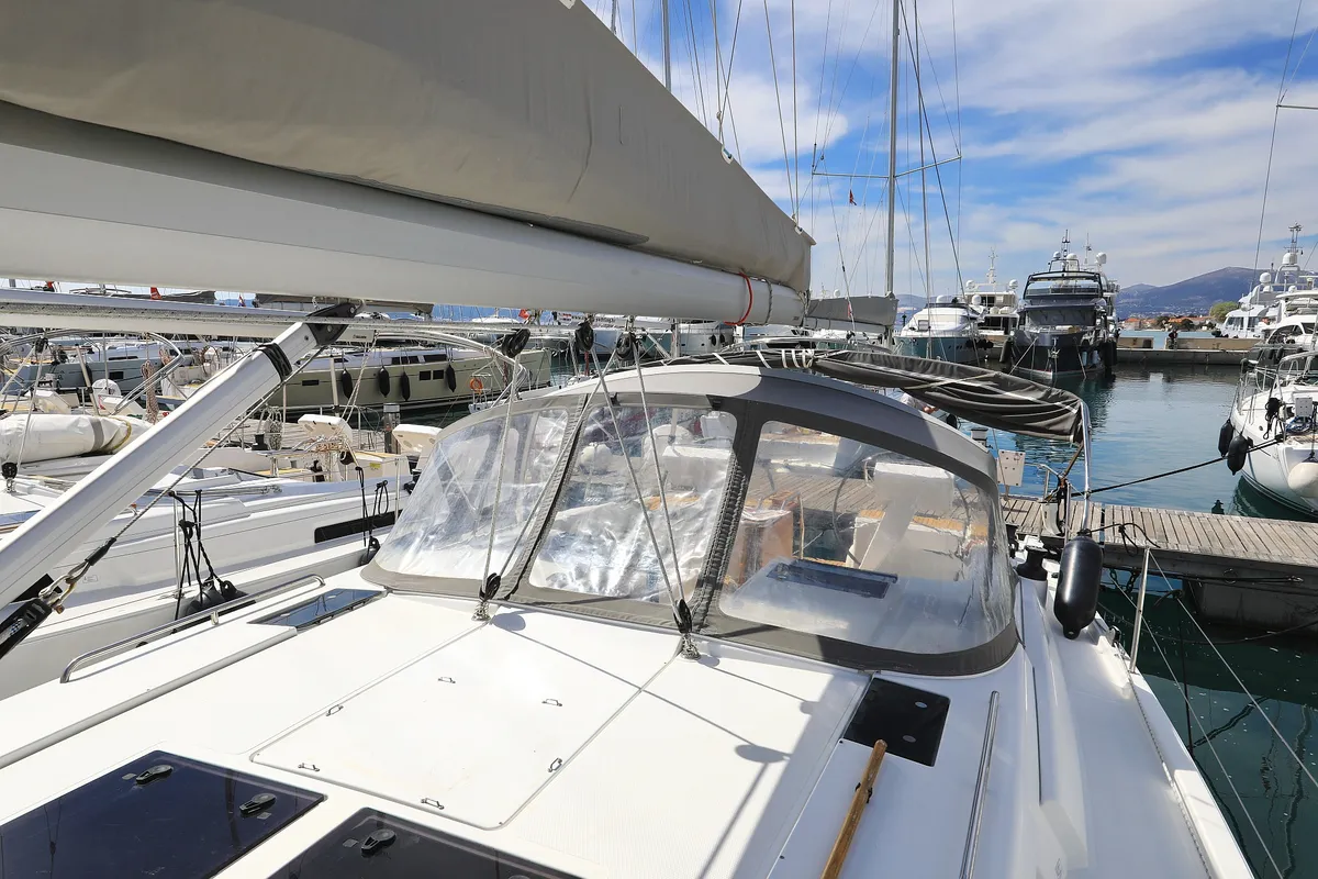 Deck of Maxine II, a Hanse 455 sailboat at Grad Kaštela, Croatia