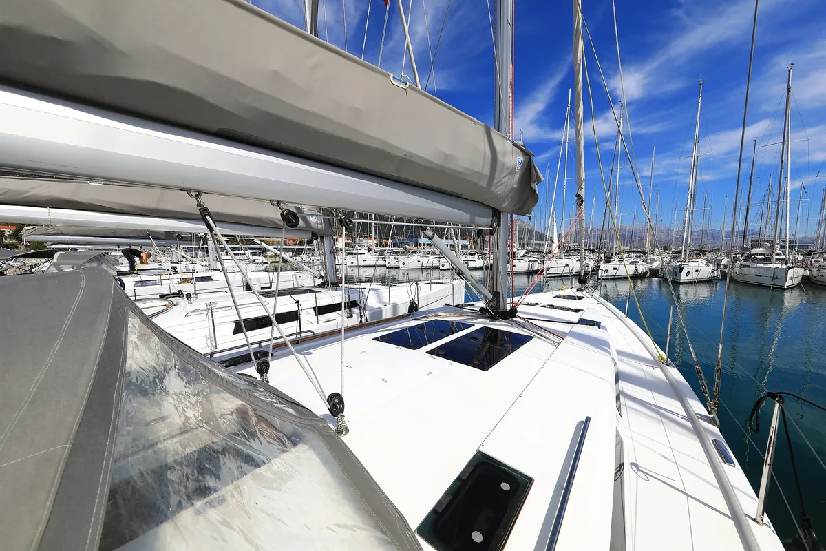 Deck of Maxine II, a Hanse 455 sailboat at Grad Kaštela, Croatia