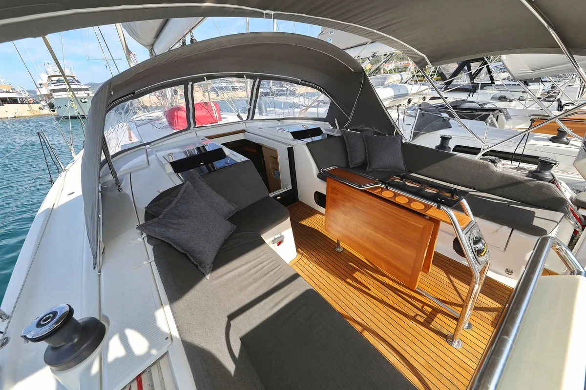 Deck of Maxine II, a Hanse 455 sailboat at Grad Kaštela, Croatia