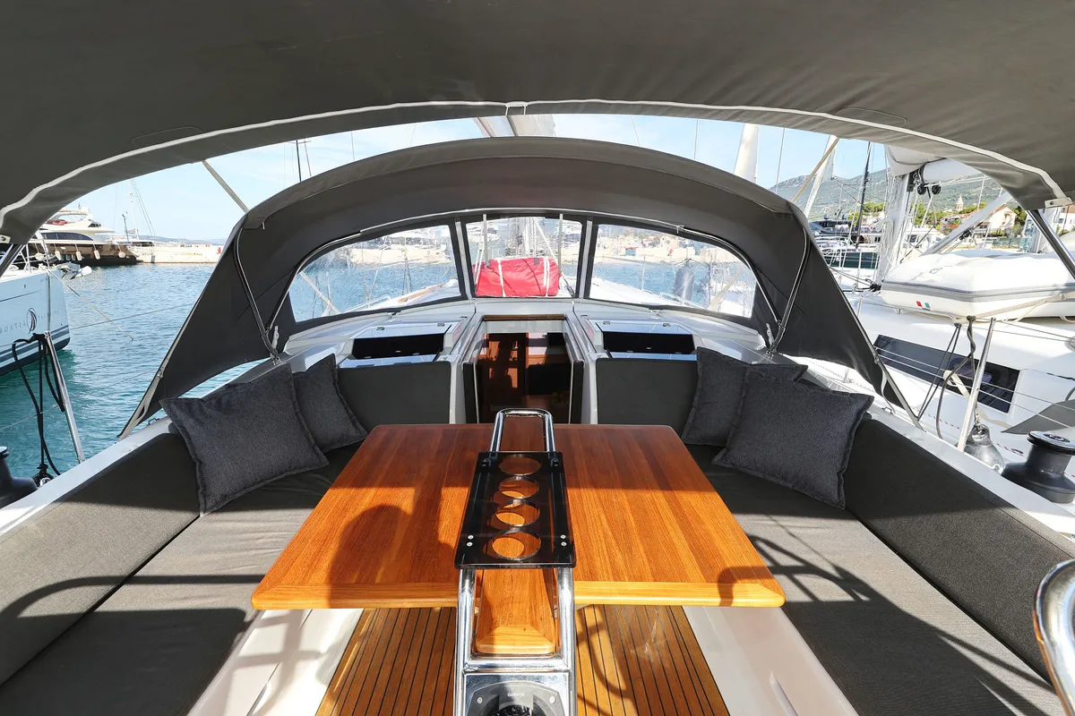 Deck of Maxine II, a Hanse 455 sailboat at Grad Kaštela, Croatia