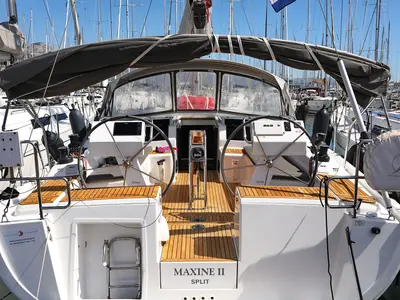 Cockpit of Maxine II, a Hanse 455 sailboat at Grad Kaštela, Croatia