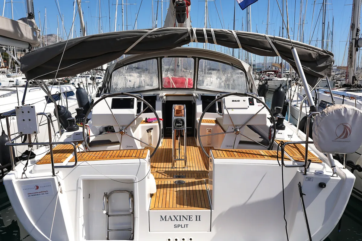 Cockpit of Maxine II, a Hanse 455 sailboat at Grad Kaštela, Croatia