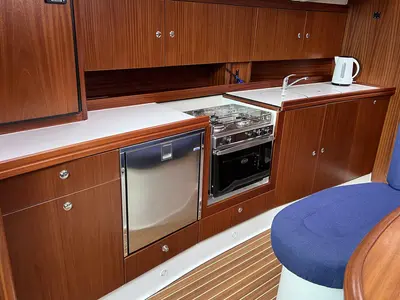Galley of Karoline, a Bootsbau Rügen GmbH Vilm 41 cruiser sailboat at Barth, Germany