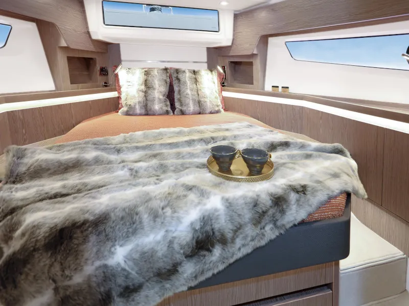 Cabin on Blue Lagoon II, a Sealine F430 motorboat at Grad Pula, Croatia