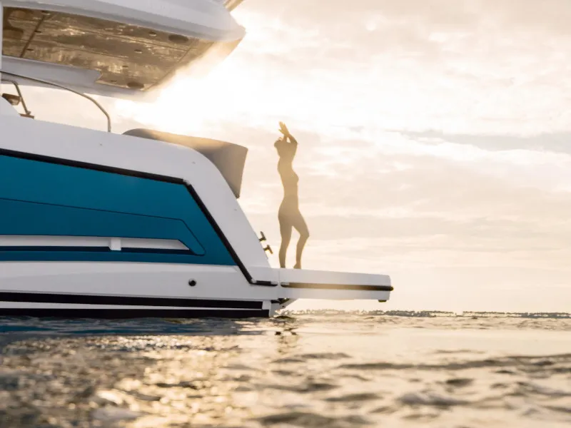 Exterior view of Blue Lagoon II, a Sealine F430 motorboat at Grad Pula, Croatia