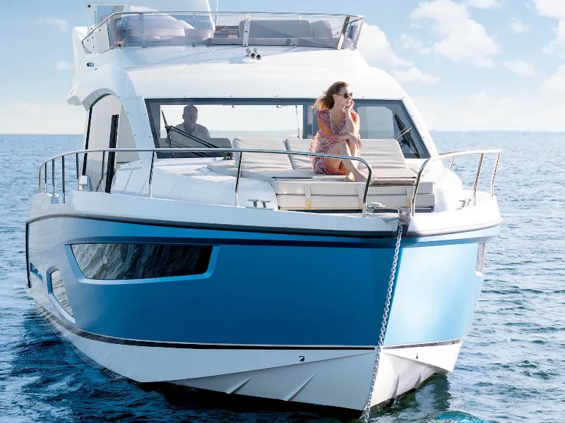 Exterior view of Blue Lagoon II, a Sealine F430 motorboat at Grad Pula, Croatia