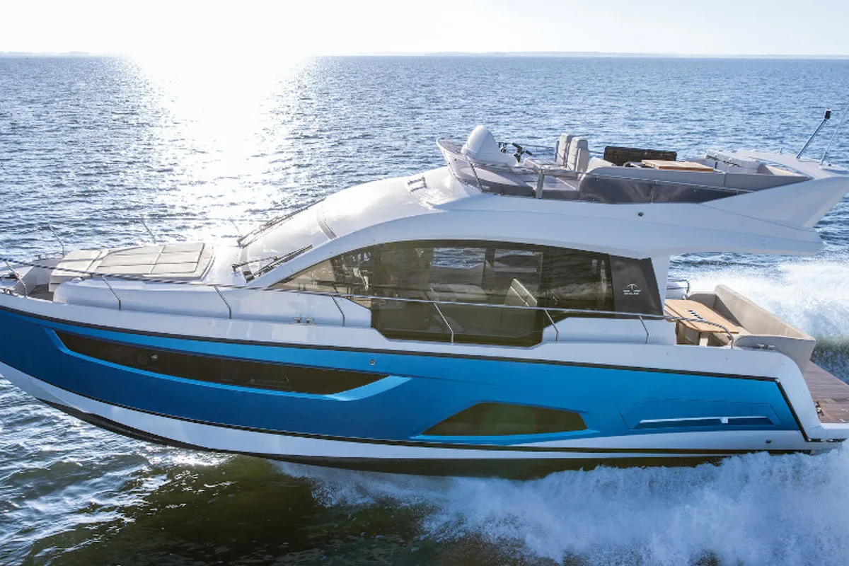 Exterior view of Blue Lagoon II, a Sealine F430 motorboat at Grad Pula, Croatia