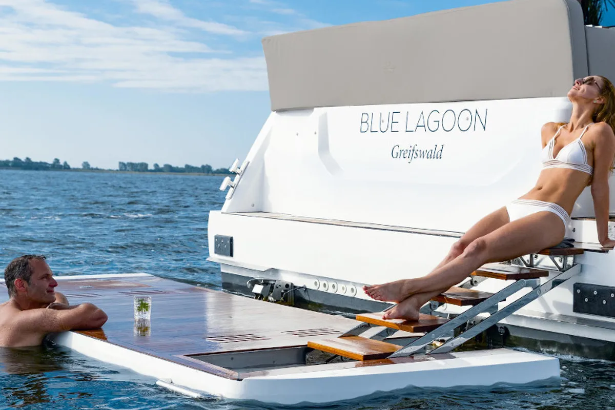 Deck of Blue Lagoon II, a Sealine F430 motorboat at Grad Pula, Croatia