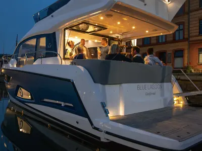 Deck of Blue Lagoon II, a Sealine F430 motorboat at Grad Pula, Croatia