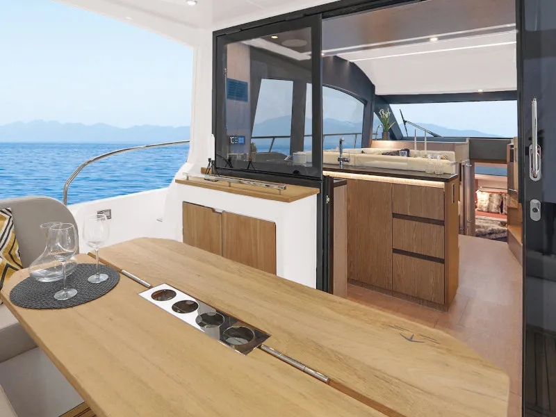 Deck of Blue Lagoon II, a Sealine F430 motorboat at Grad Pula, Croatia