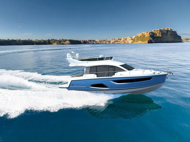 Exterior view of Blue Lagoon II, a Sealine F430 motorboat at Grad Pula, Croatia