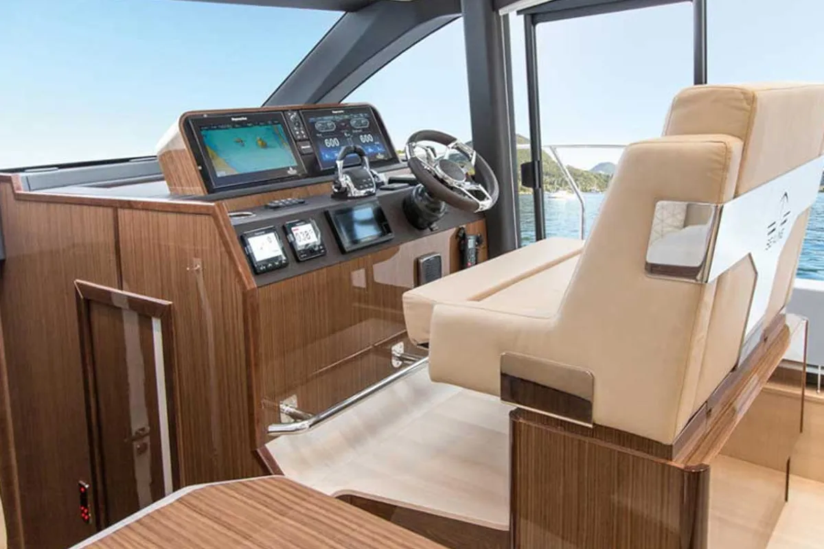 Cockpit of Blue Lagoon II, a Sealine F430 motorboat at Grad Pula, Croatia